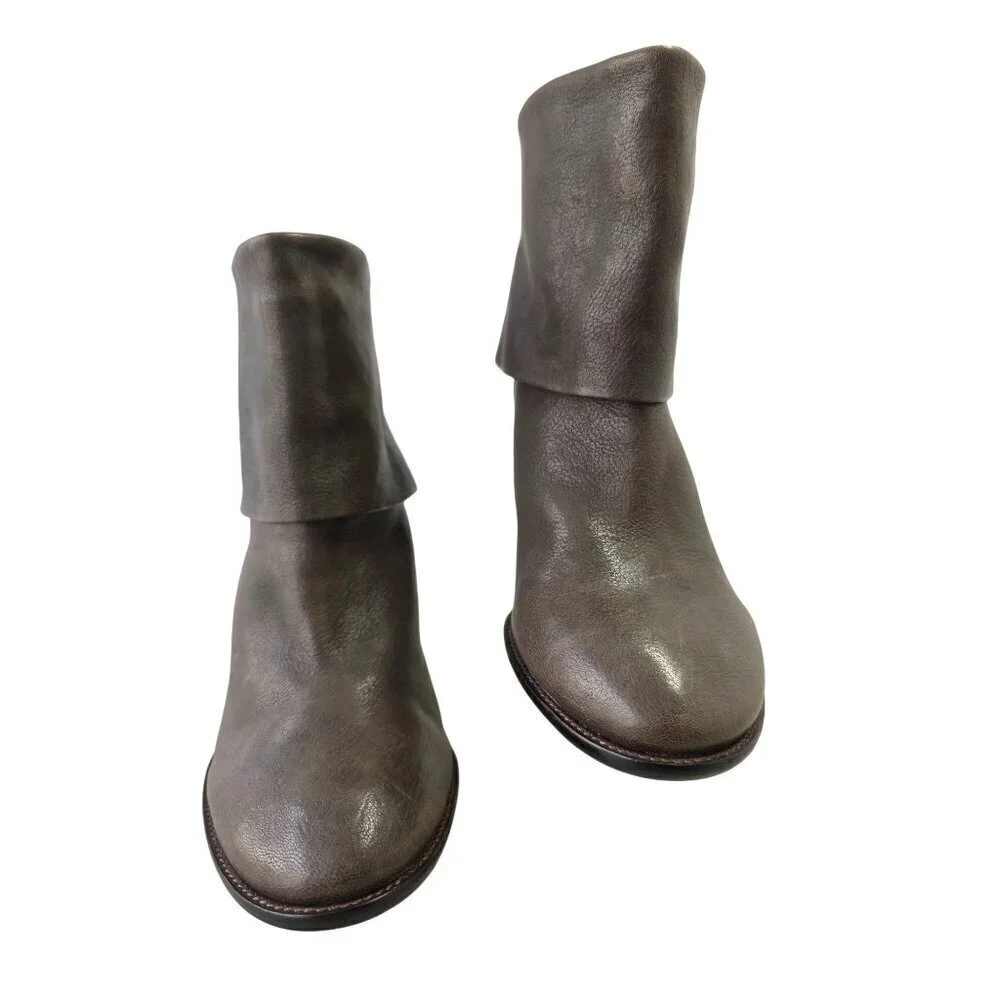 Vince Camuto Leather FoldOver Ankle Boot Women Sz 9 Taupe Brn 4